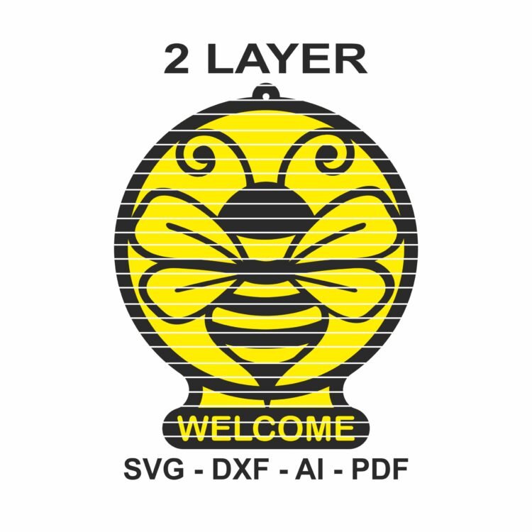 bee svg cut file, bee svg, bee laser file, bee laser cut file, bee welcome sign, bee cnc file, file bee, cnc file pattern, dxf, svg, ai, pdf