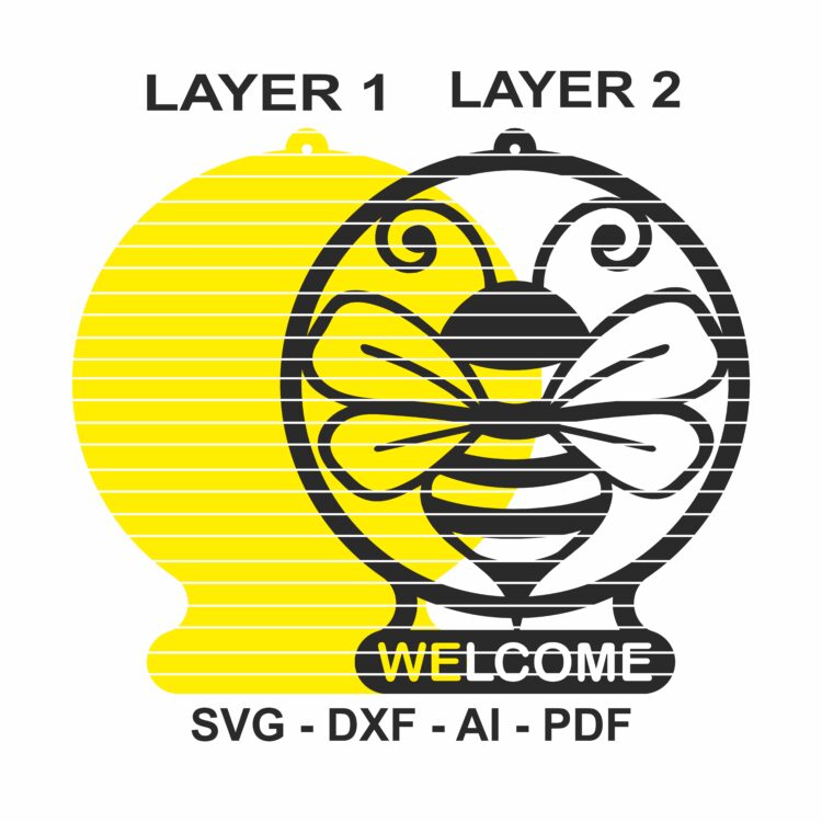 bee svg cut file, bee svg, bee laser file, bee laser cut file, bee welcome sign, bee cnc file, file bee, cnc file pattern, dxf, svg, ai, pdf