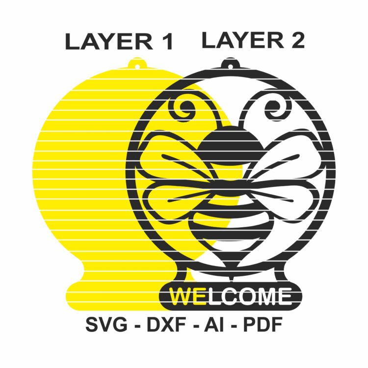 bee svg cut file, bee svg, bee laser file, bee laser cut file, bee welcome sign, bee cnc file, file bee, cnc file pattern, dxf, svg, ai, pdf