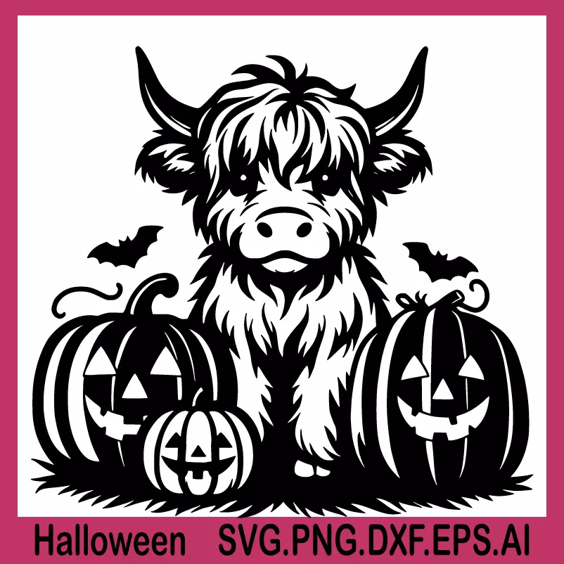 Halloween SVG, highland cow svg, Spooky Pumpkin Svg