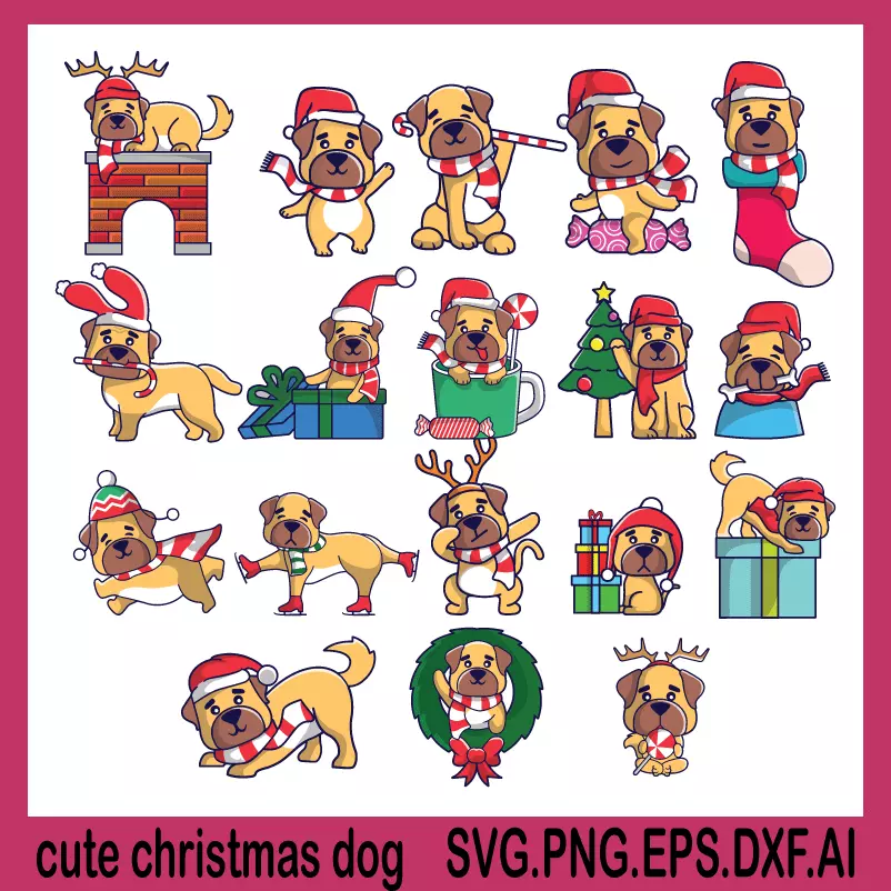 cute christmas dog svg, merry christmas svg, christmas lights svg