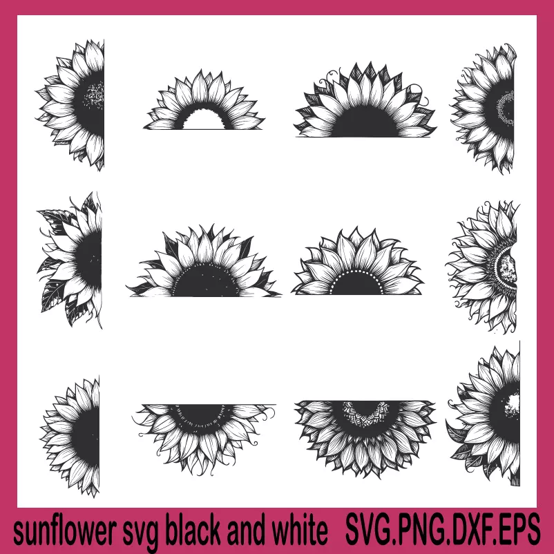 black and white sunflower svg, sunflower svg, cricut sunflower svg