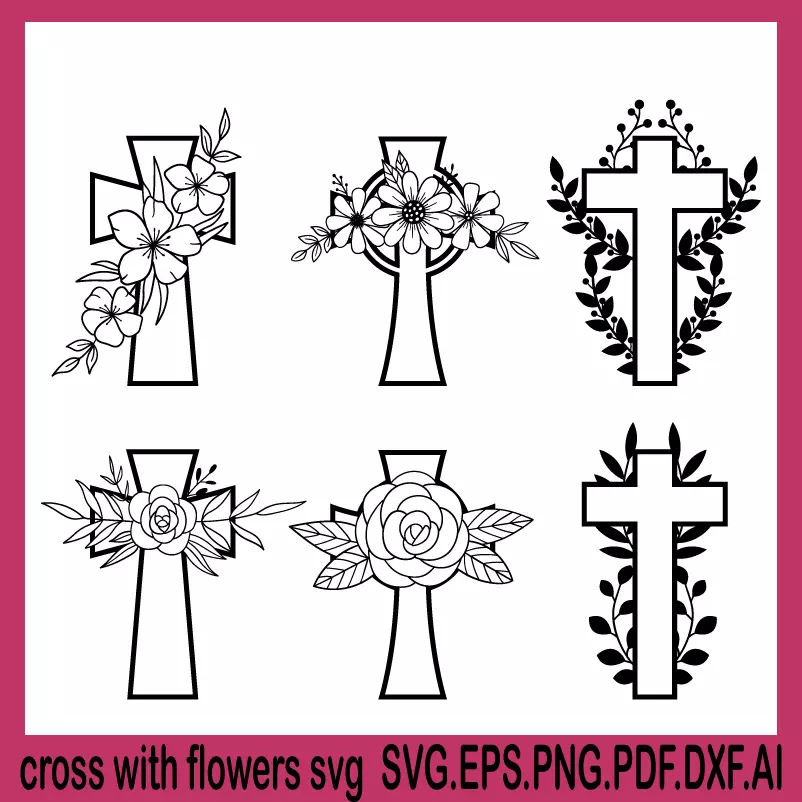 cross with flowers svg, cross svg, svg cross