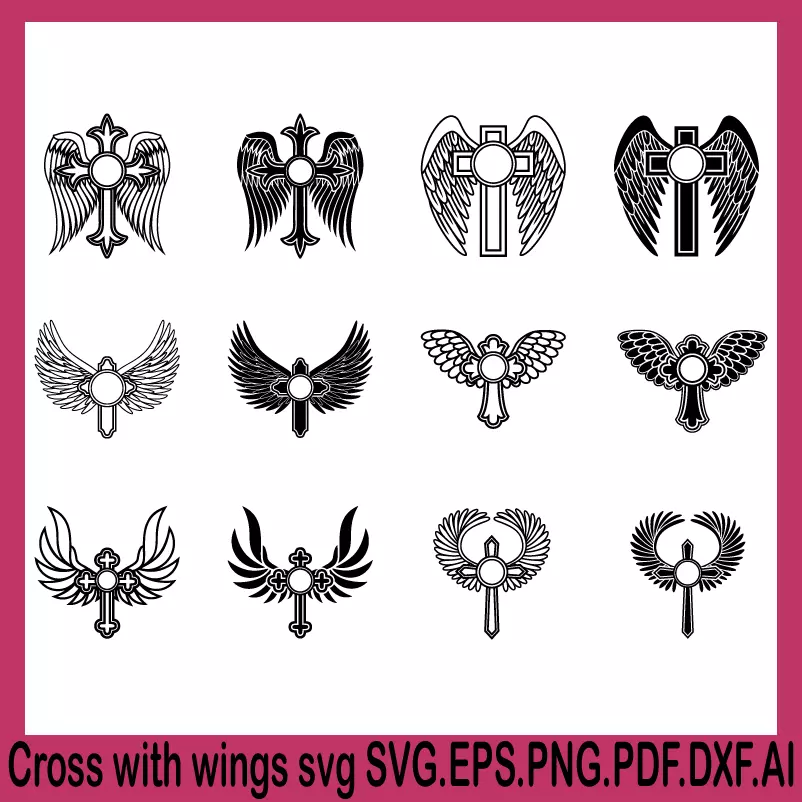 cross with wings svg, fancy cross svg, faith cross svg