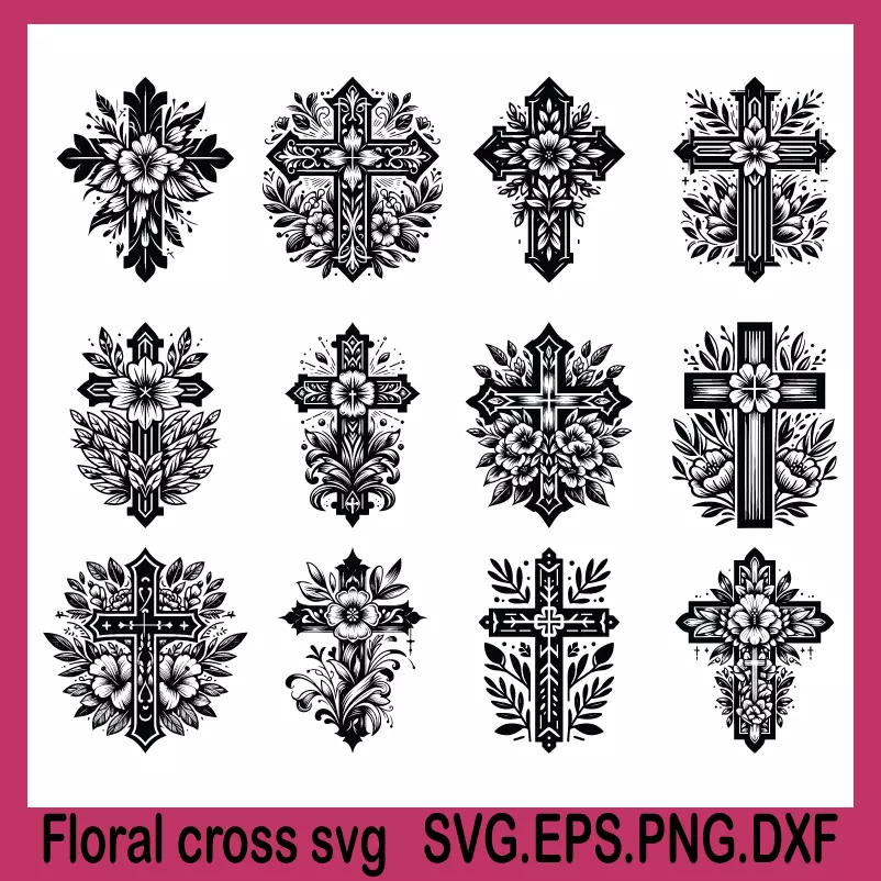 floral cross svg, svg cross, cross svg image