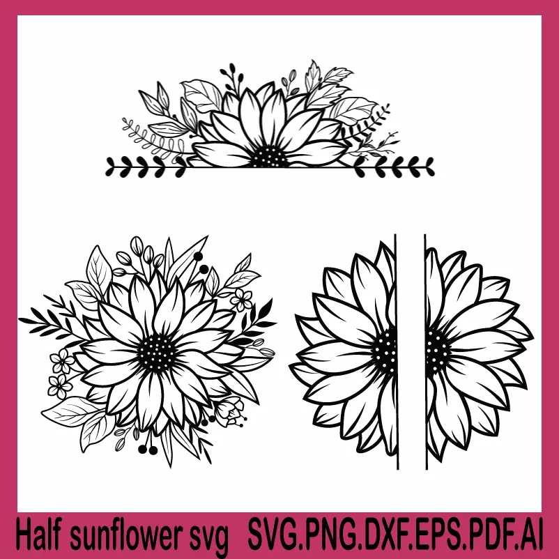 half sunflower svg, simple sunflower svg, cricut sunflower svg