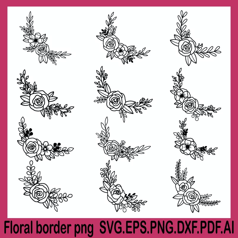 flower border PNG, cricut flower svg, lotus flower svg