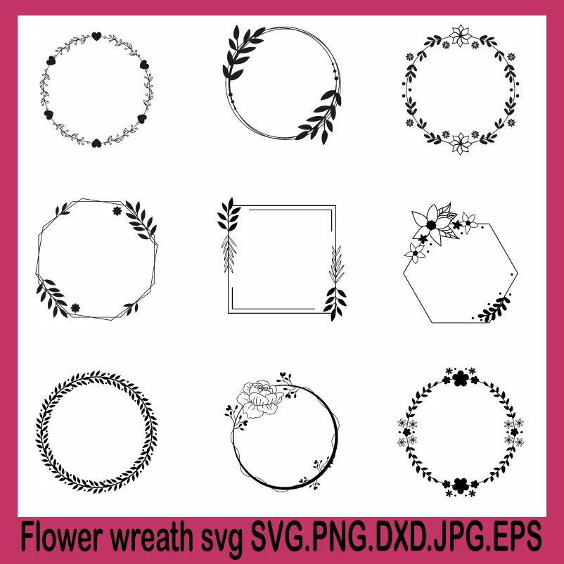 flower wreath svg, retro flower svg, cute flower svg